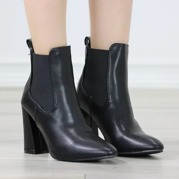 Womens High Heel Ankle Boots Pointed Toe Elastic Gore Booties Synthetic Leather - Picture 9 of 12